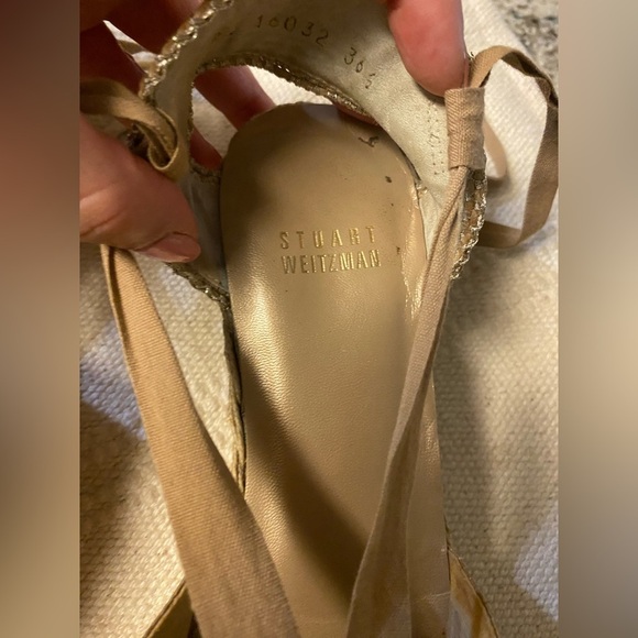 STUART WEITZMAN Beige leather Fabric Ankle Tie Espadrille Sandals SZ 6.5 - Picture 13 of 13